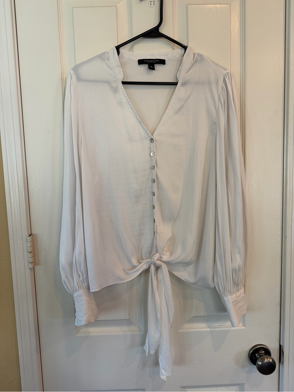Marc New York White Tie-Front V-Neck Button Blouse